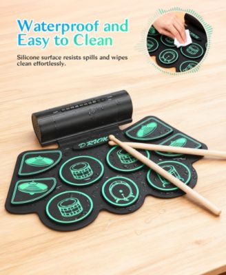 Kids Roll-Up Electronic Drum Set with Speakers, Headphone Jack & Foot Pedals - Green