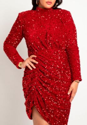 Women's Plus Size Ruched Sequin Dress