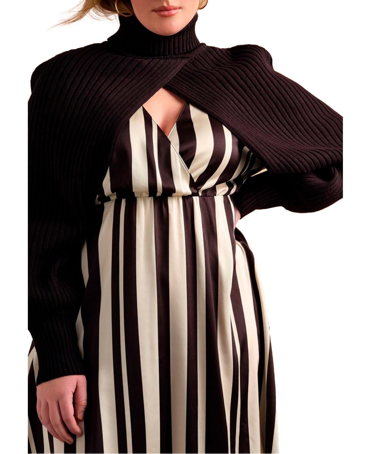 Plus Size Turtleneck Sweater Sleeve Scarf - Black