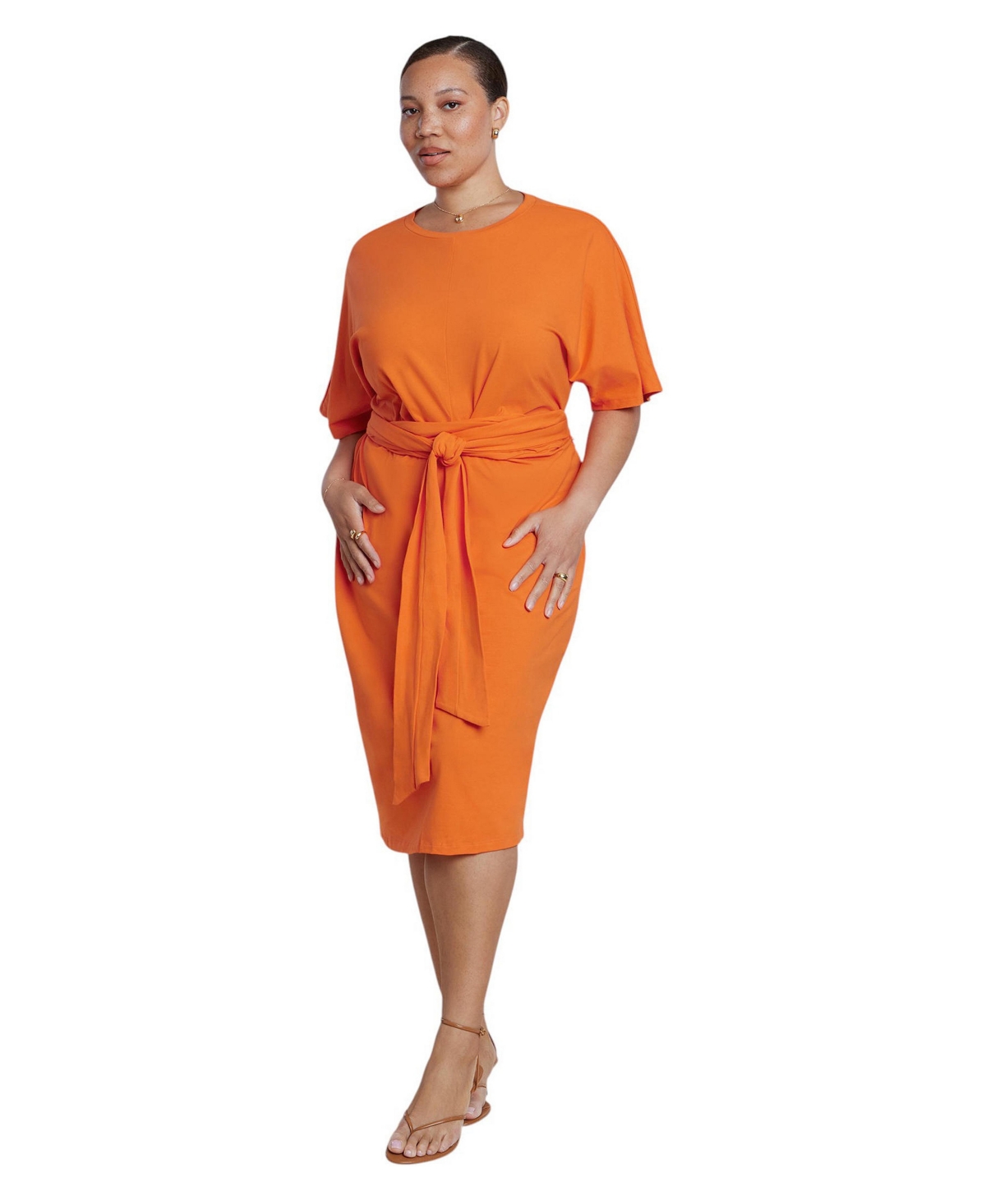 Eloquii Women's Plus Size Cross Front Flutter Sleeve Dress - Peppery vermillion