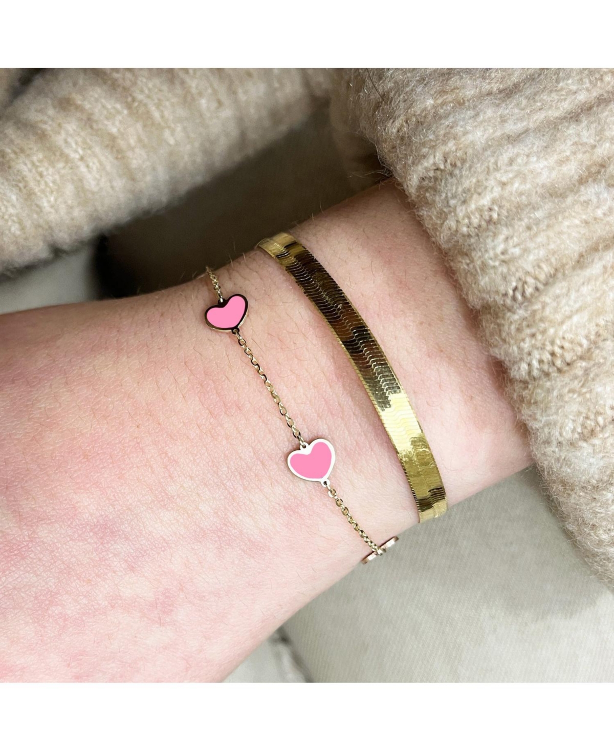The Lovery BubblegumHeart Station Bracelet 14K Gold - Pink