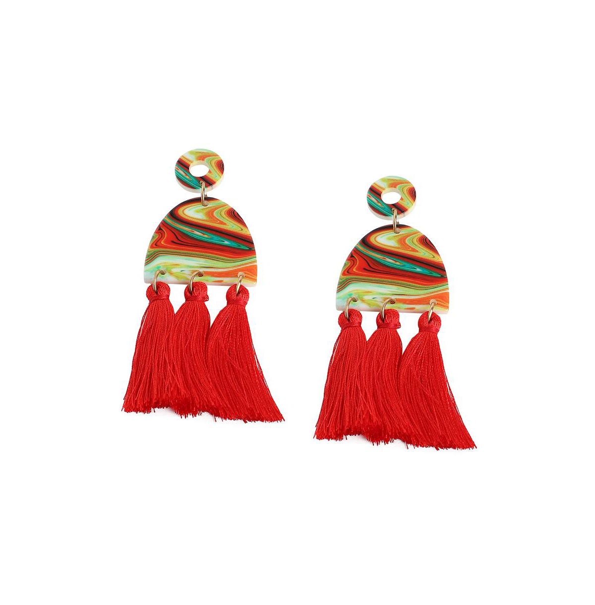 Women's Gold Tassel Drop Earrings - Red