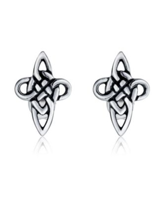 Religious Irish Infinity Love Knot Celtic Cross Stud Earrings Oxidized Sterling Silver