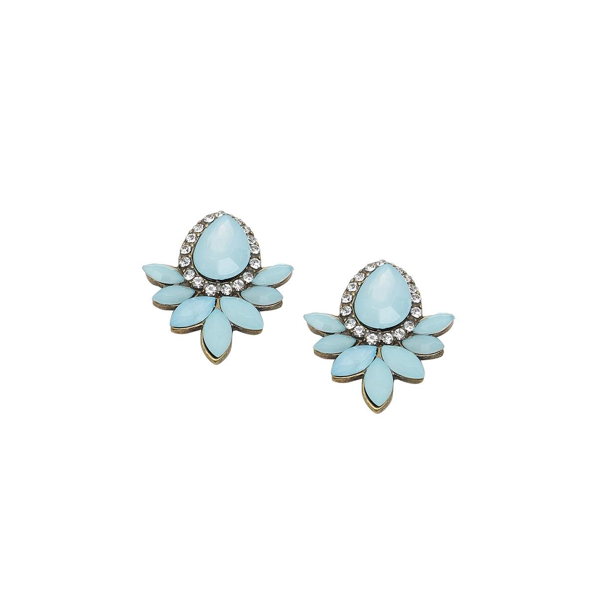 Sohi Women's Yellow Stone Drop Earrings In Blue
