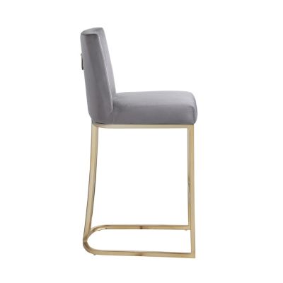  Set of 2 Modern Velvet Bar Stools in Gold/Grey