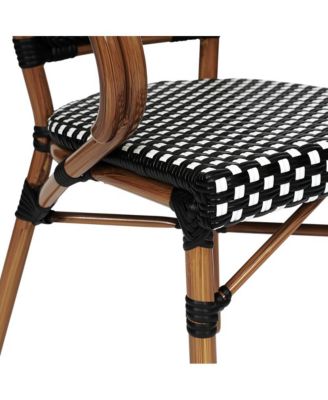 Sacha Set Of Two Stacking Thonet Bistro Style Chair With Arms, Pe Rattan Seat, And Bamboo Metal Frame For Indoor/Outdoor Use