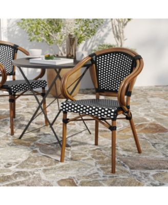 Sacha Set Of Two Stacking Thonet Bistro Style Chair With Arms, Pe Rattan Seat, And Bamboo Metal Frame For Indoor/Outdoor Use