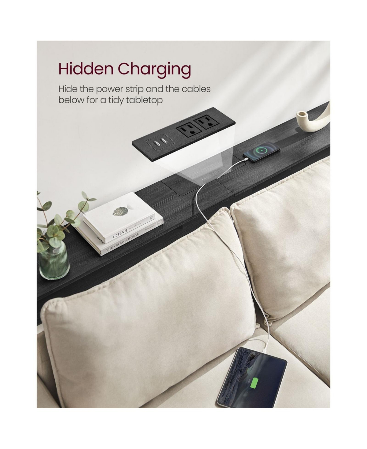 Slickblue Narrow Console Table With 2 Outlet And 2 Usb Ports