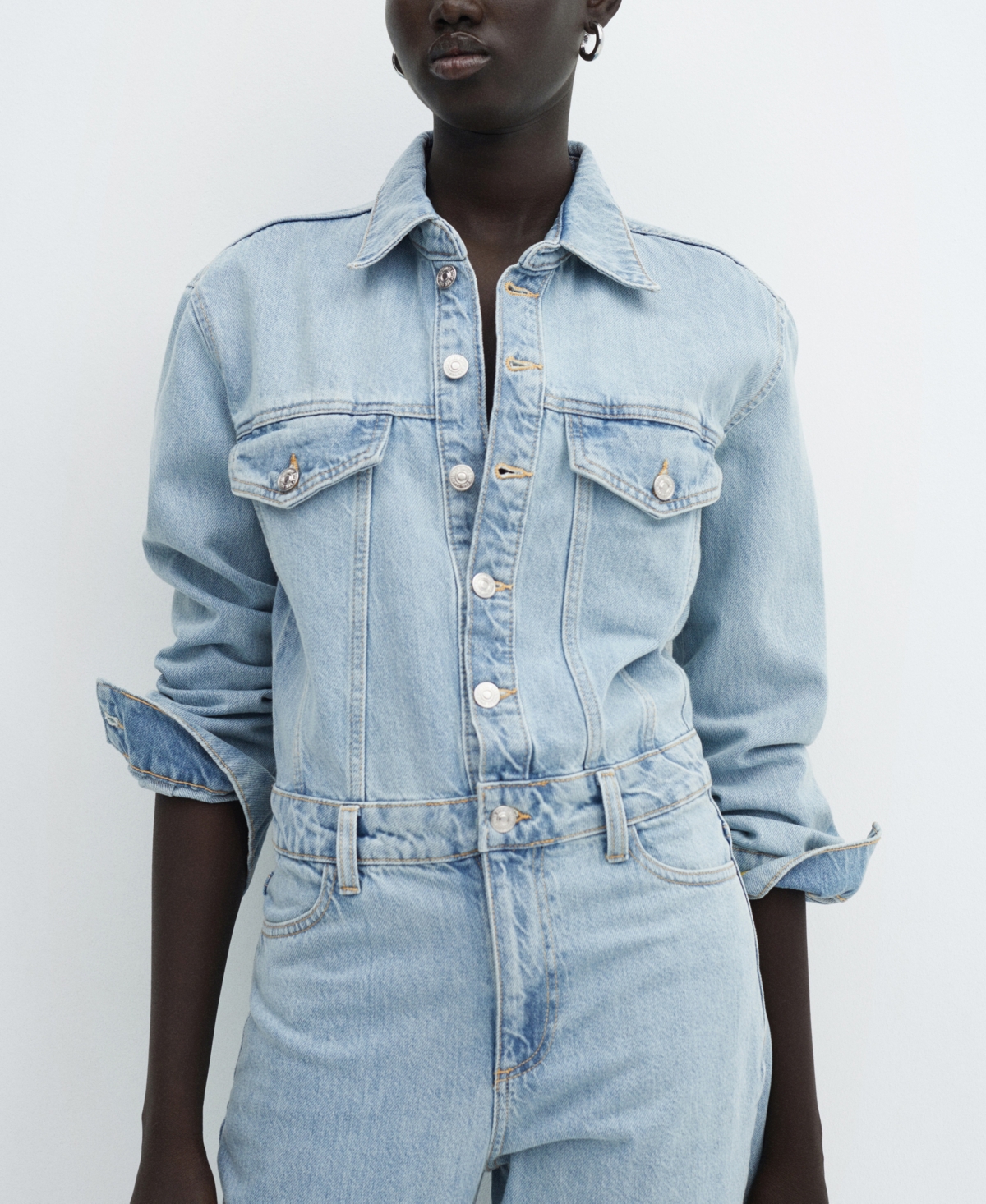 Shop Mango Women's Buttons Detail Denim Jumpsuit In Open Blue