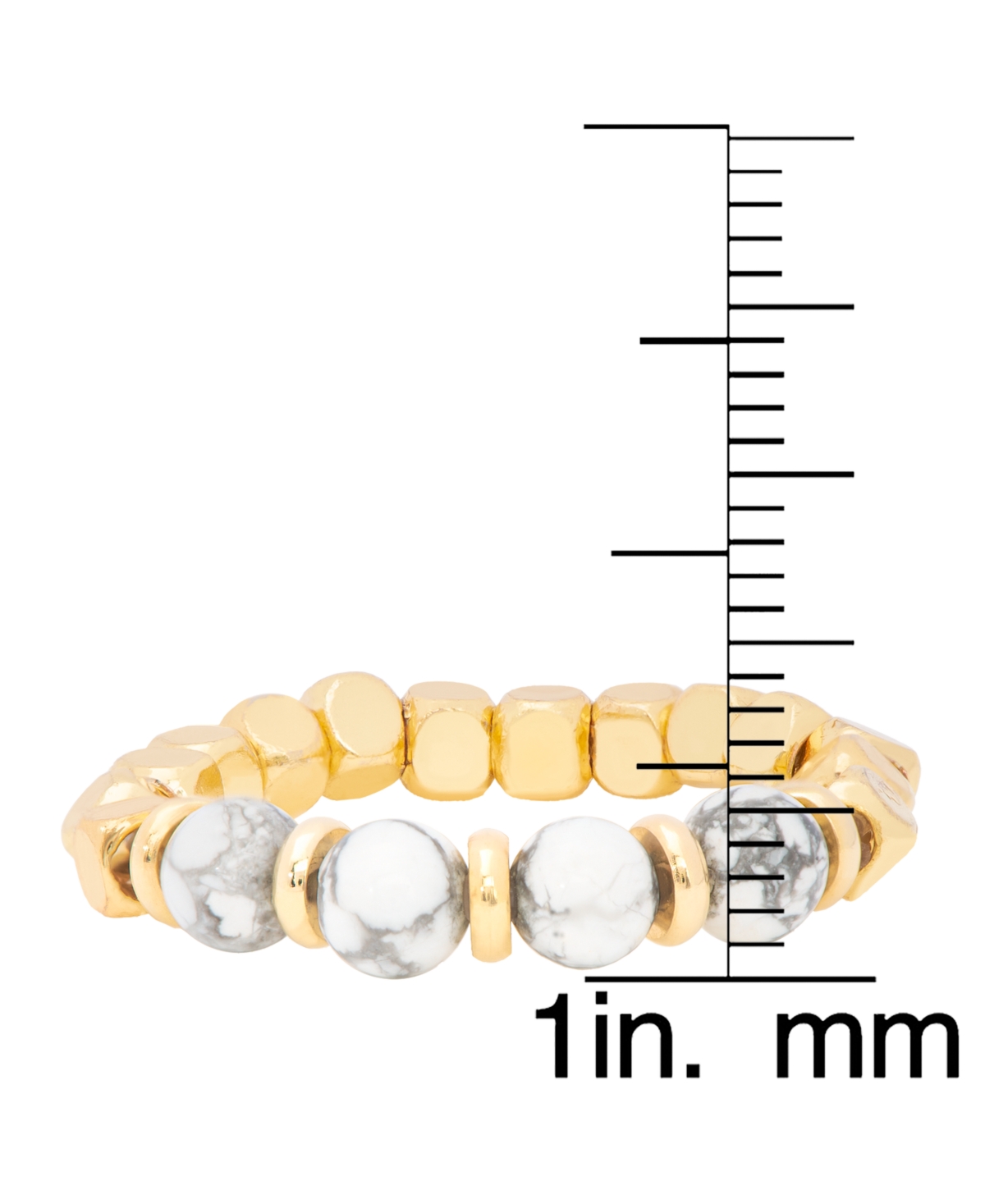 Macy's 14kgold Plated Grey Bead Stretch Ring In Gold