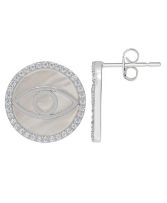 Imitation Mother of Pearl Cubic Zirconia Evil Eye Stud Earrings