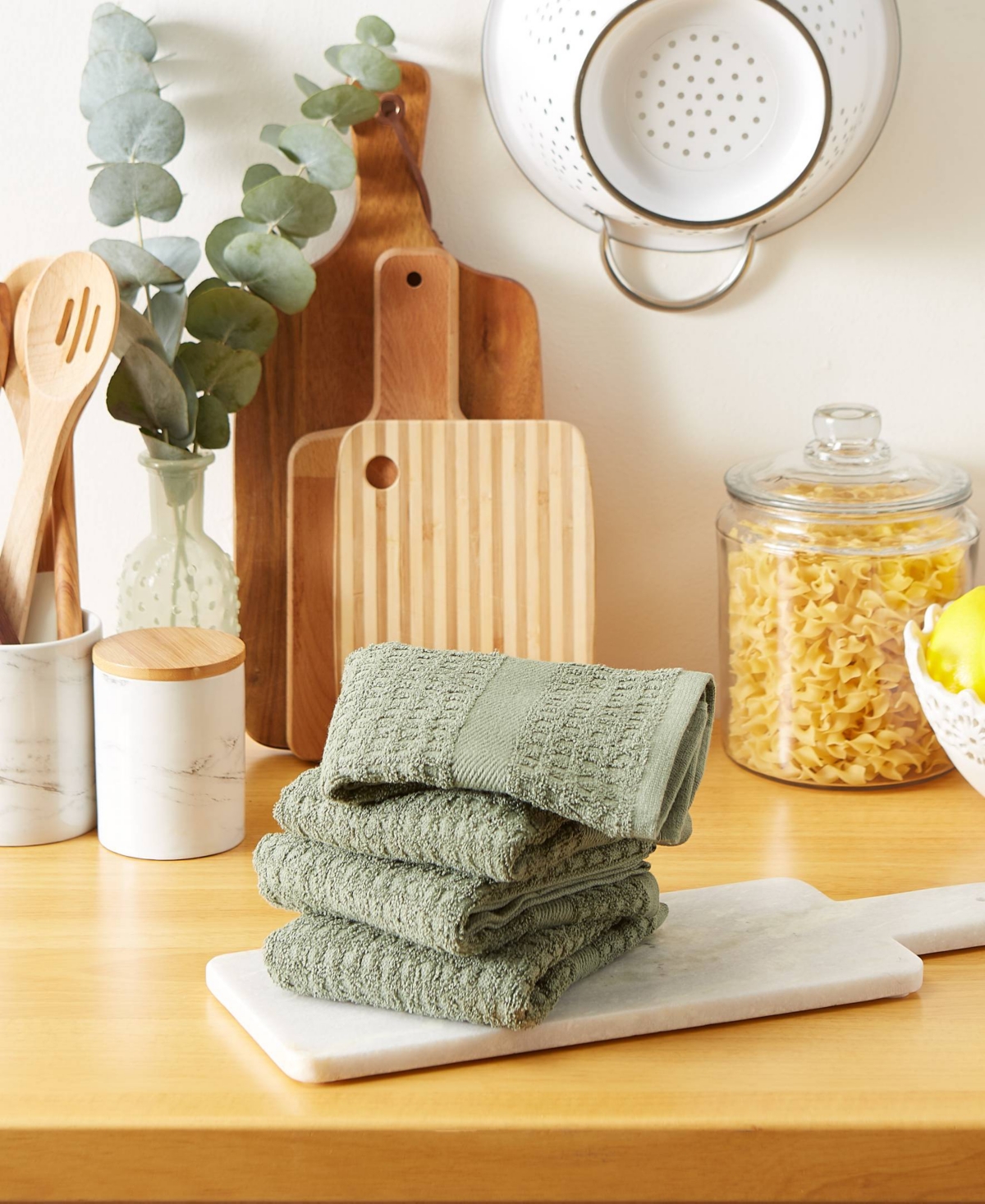 Design Imports Basic Terry Collection Waffle Dishtowel Set, 15x26", Solid Artichoke, 4 Piece In Artichoke