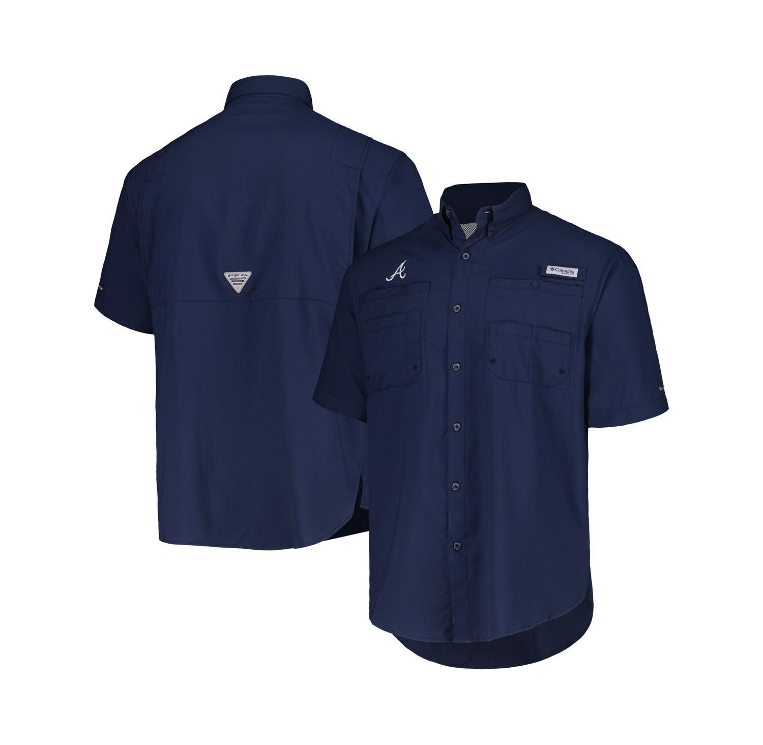 Men's Navy Atlanta Braves Tamiami Omni-Shade Button-Down Shirt