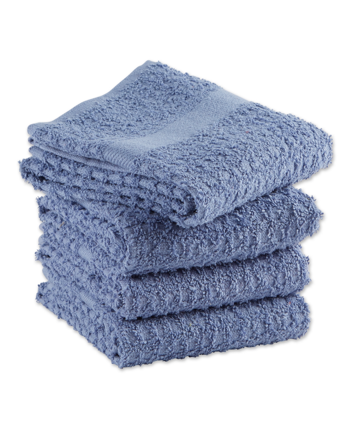 Design Imports Basic Terry Collection Waffle Dishtowel Set, 15x26", Solid Stonewash Blue, 4 Piece In Stonewash