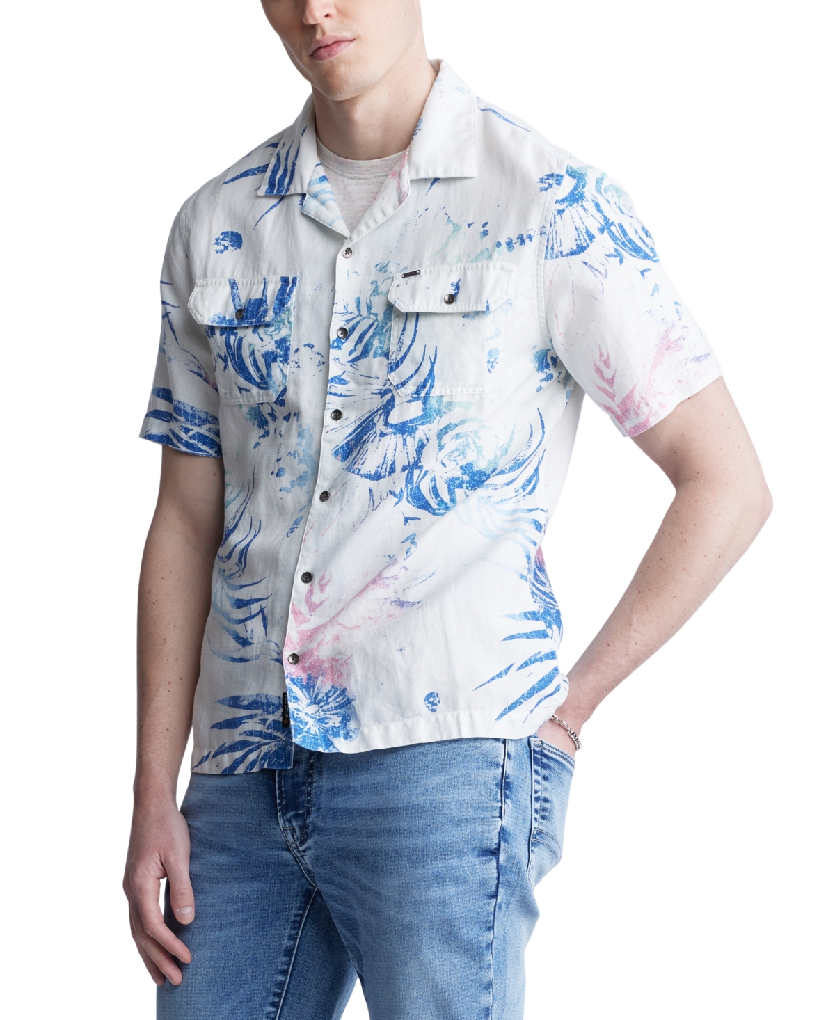 Buffalo David Bitton Men's Salaman Printed Short Sleeve Button-Front Camp Shirt