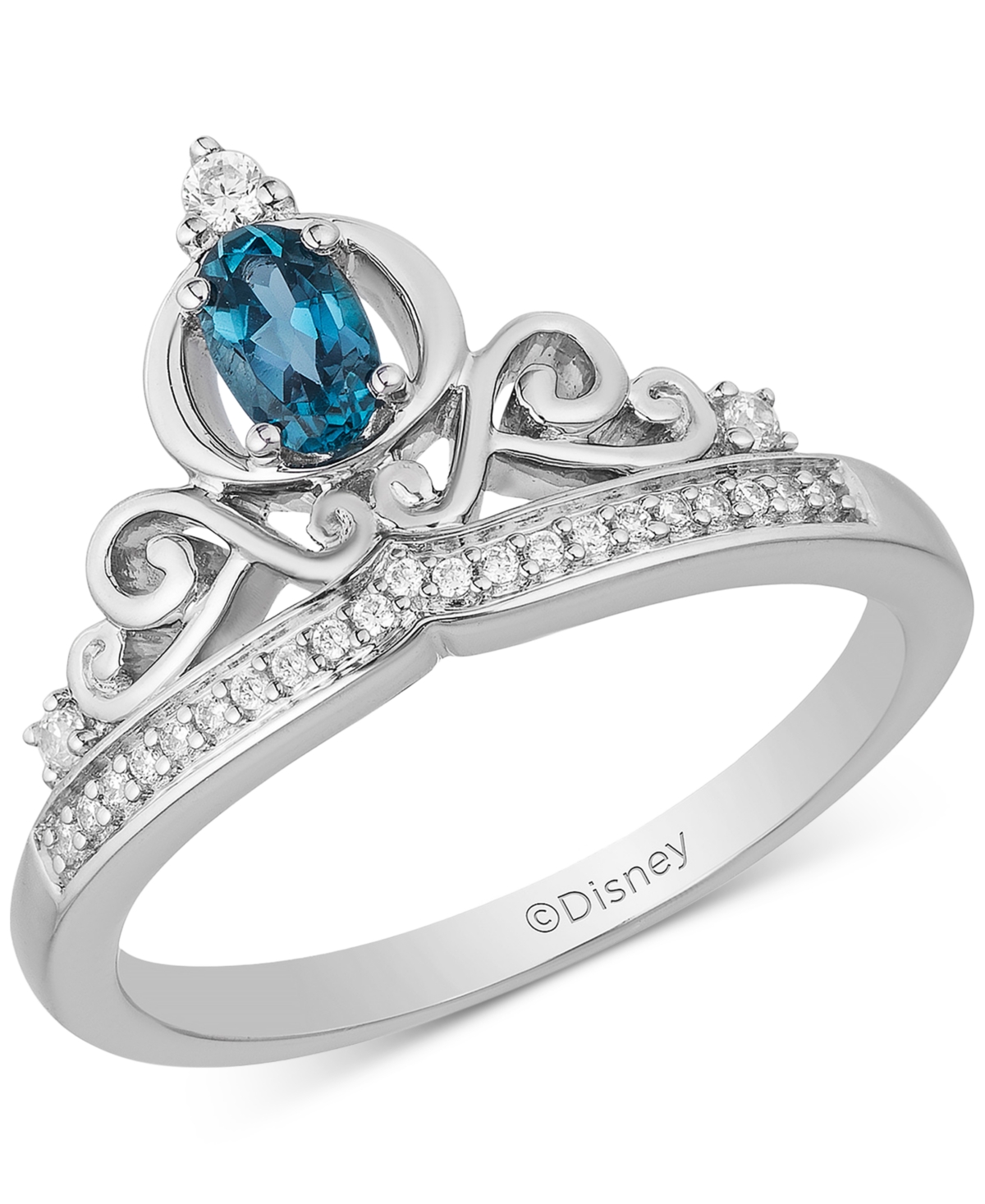 London Blue Topaz (1/4 ct. t.w.) & Diamond (1/10 ct. t.w.) Cinderella Tiara Ring in Sterling Silver - Sterling Silver