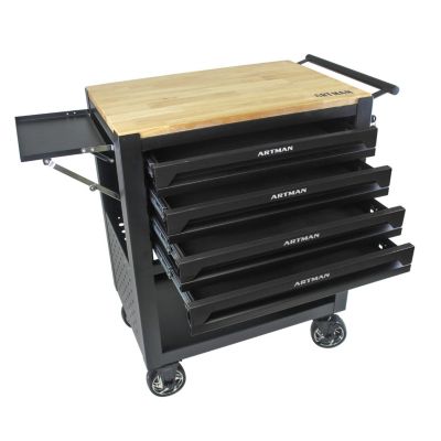 4 Drawers Multifunctional Tool Cart With Wheels And Wooden Top