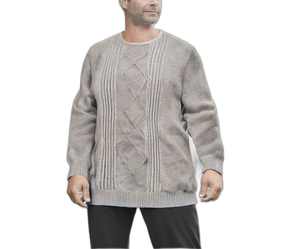 Big & Tall by KingSize Crewneck Cable Knit Sweater - Sand stone