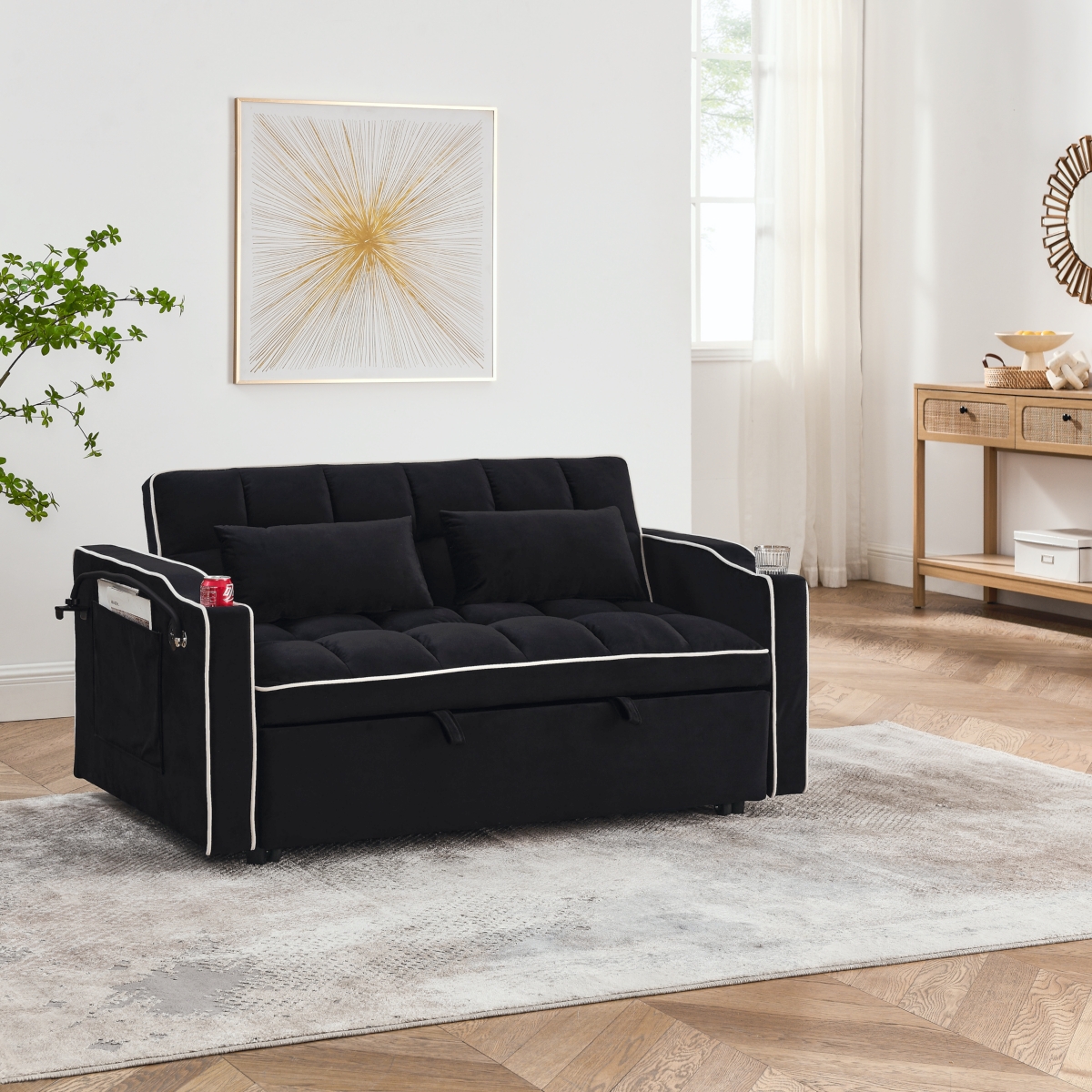 Streamdale Furniture 55.51 Inch Versatile Foldable Sofa Bed In 3 Lengths, Modern Sofa Sofa Sofa