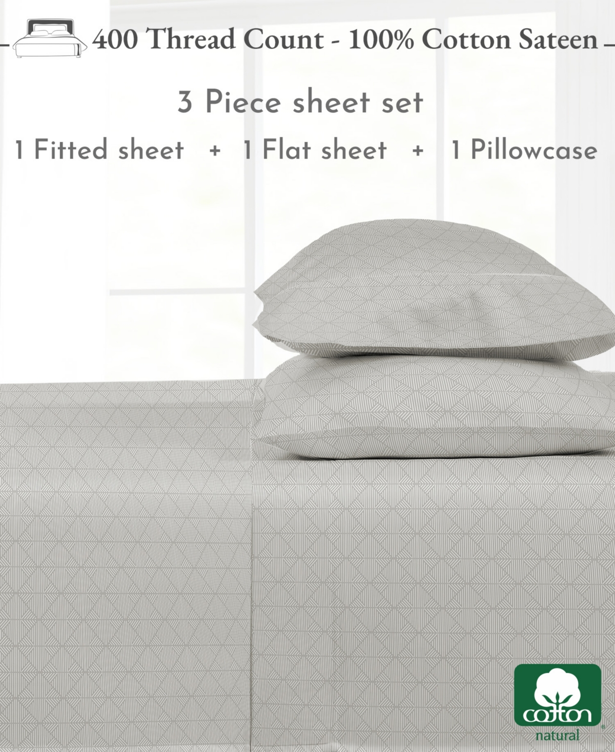California Design Den 400 Thread Count 100% Cotton Printed Sheet Set - Crosshatch taupish-sage