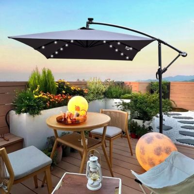 Streamdale Solar Powered LED Patio Umbrella, 8 Ribs, Crank and Cross Base