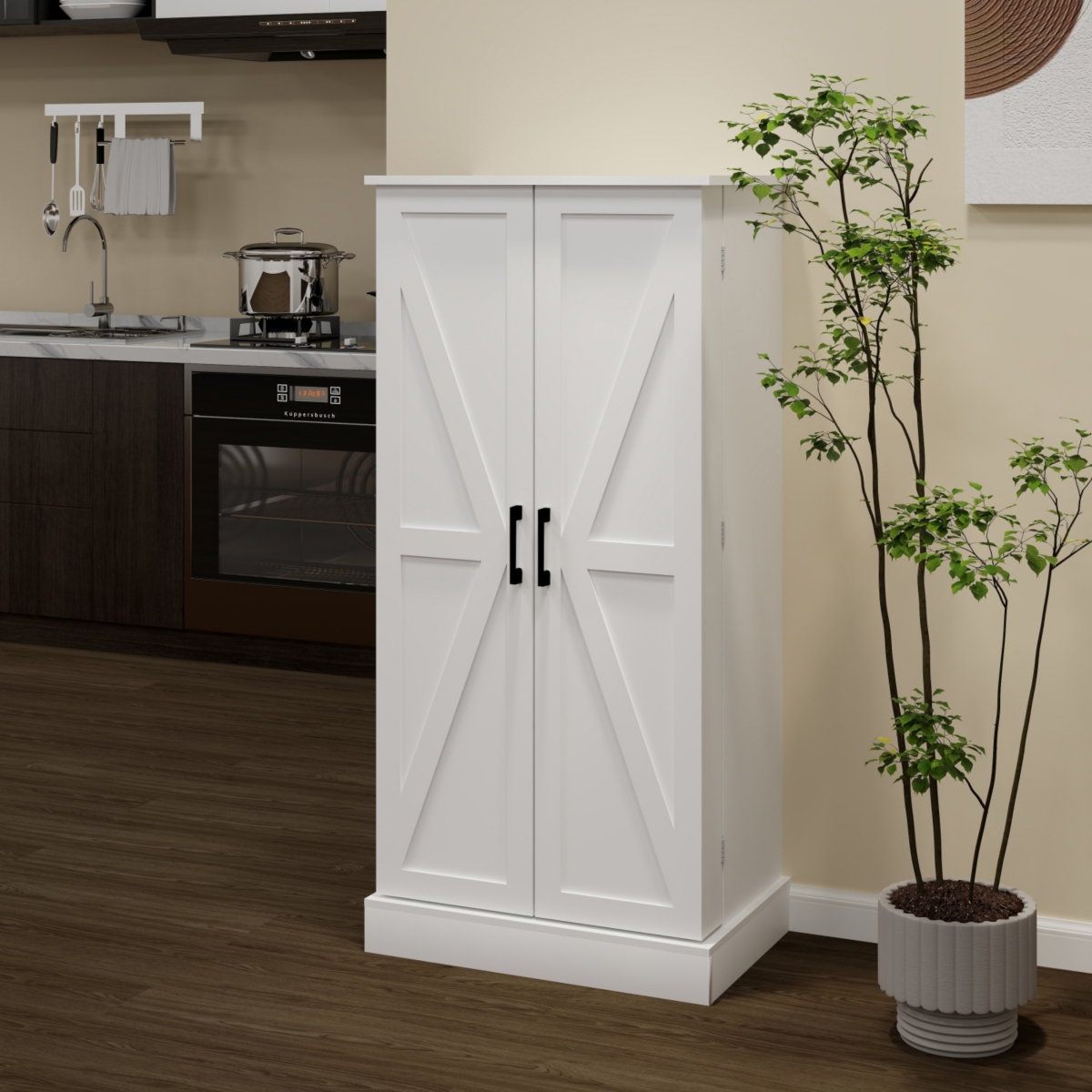 Streamdale Furniture White Led Kitchen Pantry Cabinet with 2 Doors and Shelves