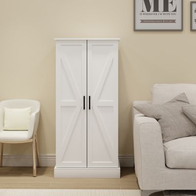 White LED Kitchen Pantry Cabinet with 2 Doors and Shelves