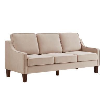 Velvet 3-Seat Sofa with Wood Legs