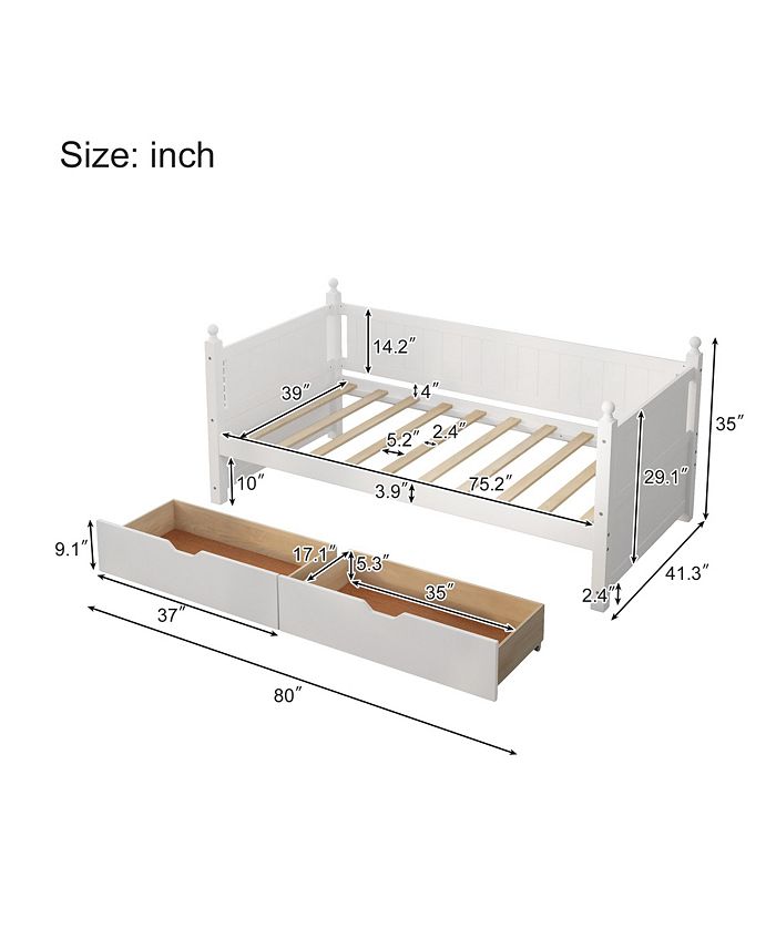 Simplie Fun Twin Size Solid Wood Daybed With 2 Drawers For Limited