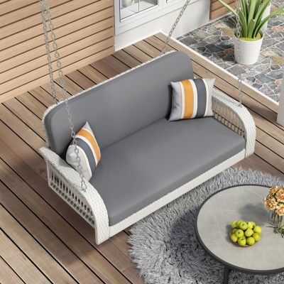 Streamdale White and Gray 2-Seater Wicker Porch Swing