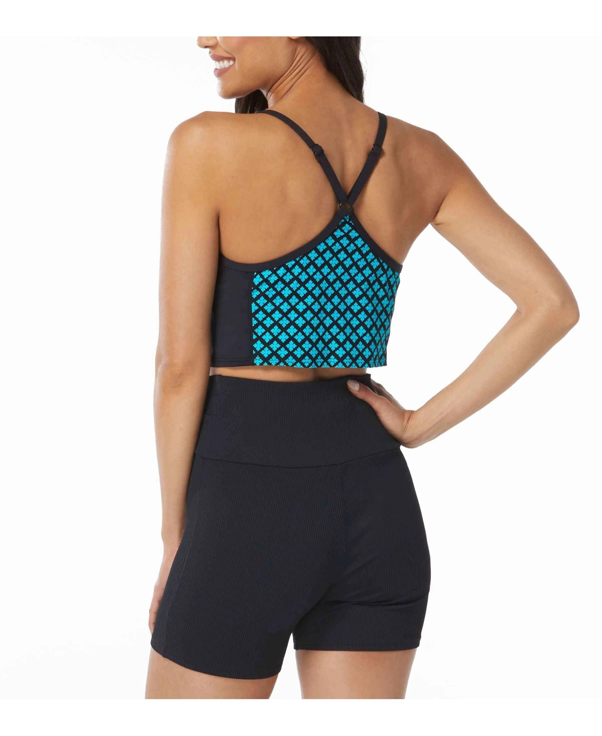 Beach House Sport Women's Plateau Racerback Crop Top With Piping - 001 black