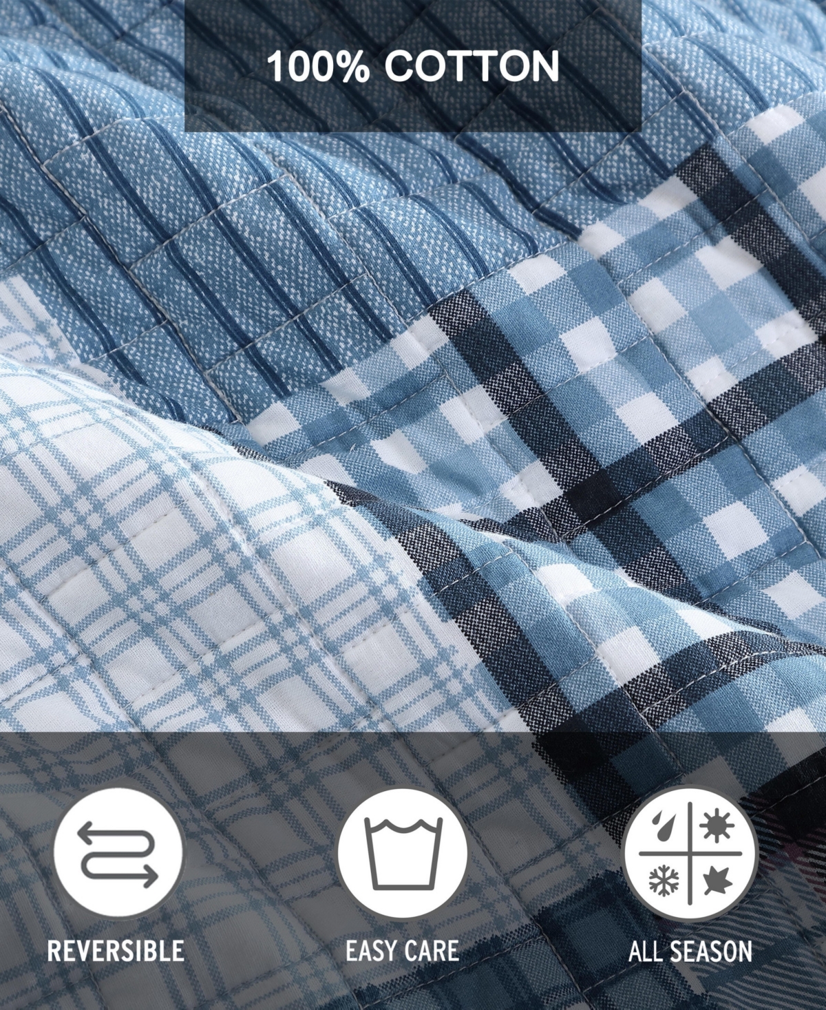 Eddie Bauer Hawthorne Reversible 3 Piece Quilt Set, Full/queen In Spring White,blue,purple