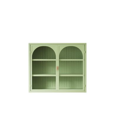 Wood Modern Woven Pattern Glass Doors Wall Cabinet