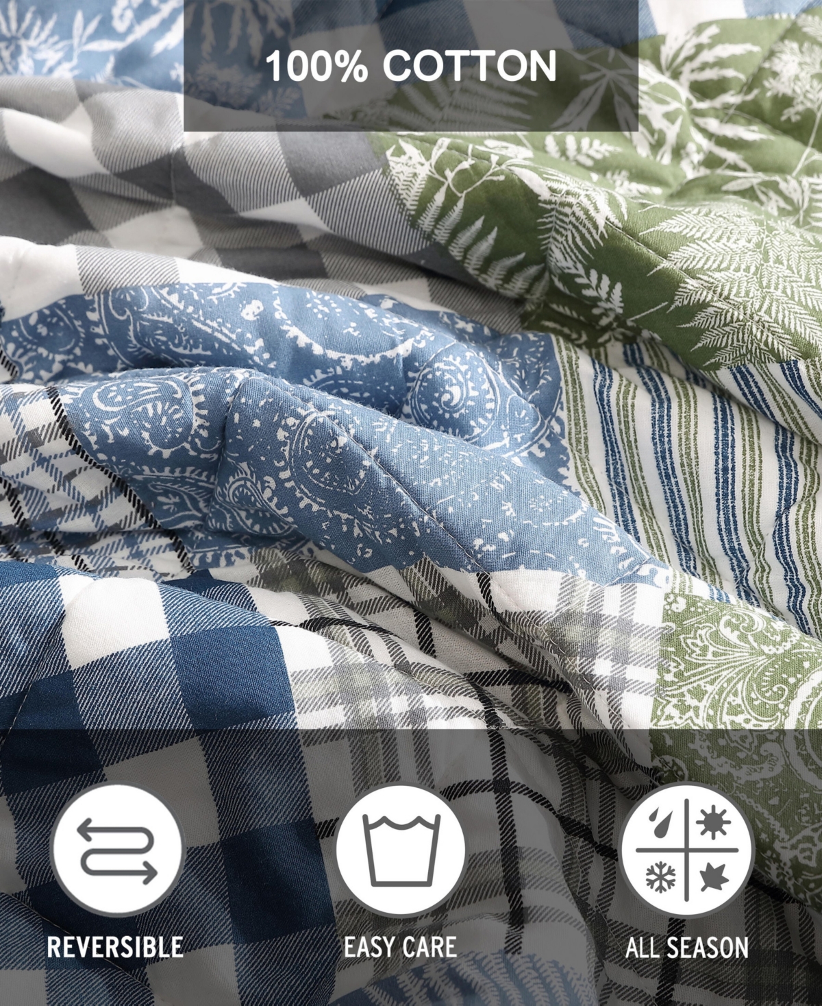 Eddie Bauer Cozy Plaid Patchwork Reversible 2 Piece Quilt Set, Twin In Blue,green