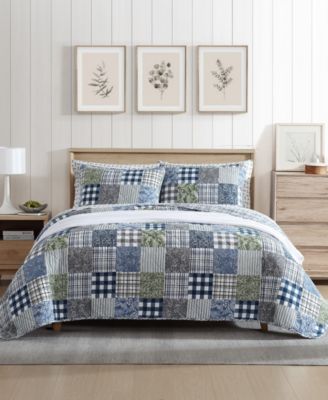 Eddie Bauer Cozy Plaid Patchwork Cotton Reversible Quilt Sets In Blue,green