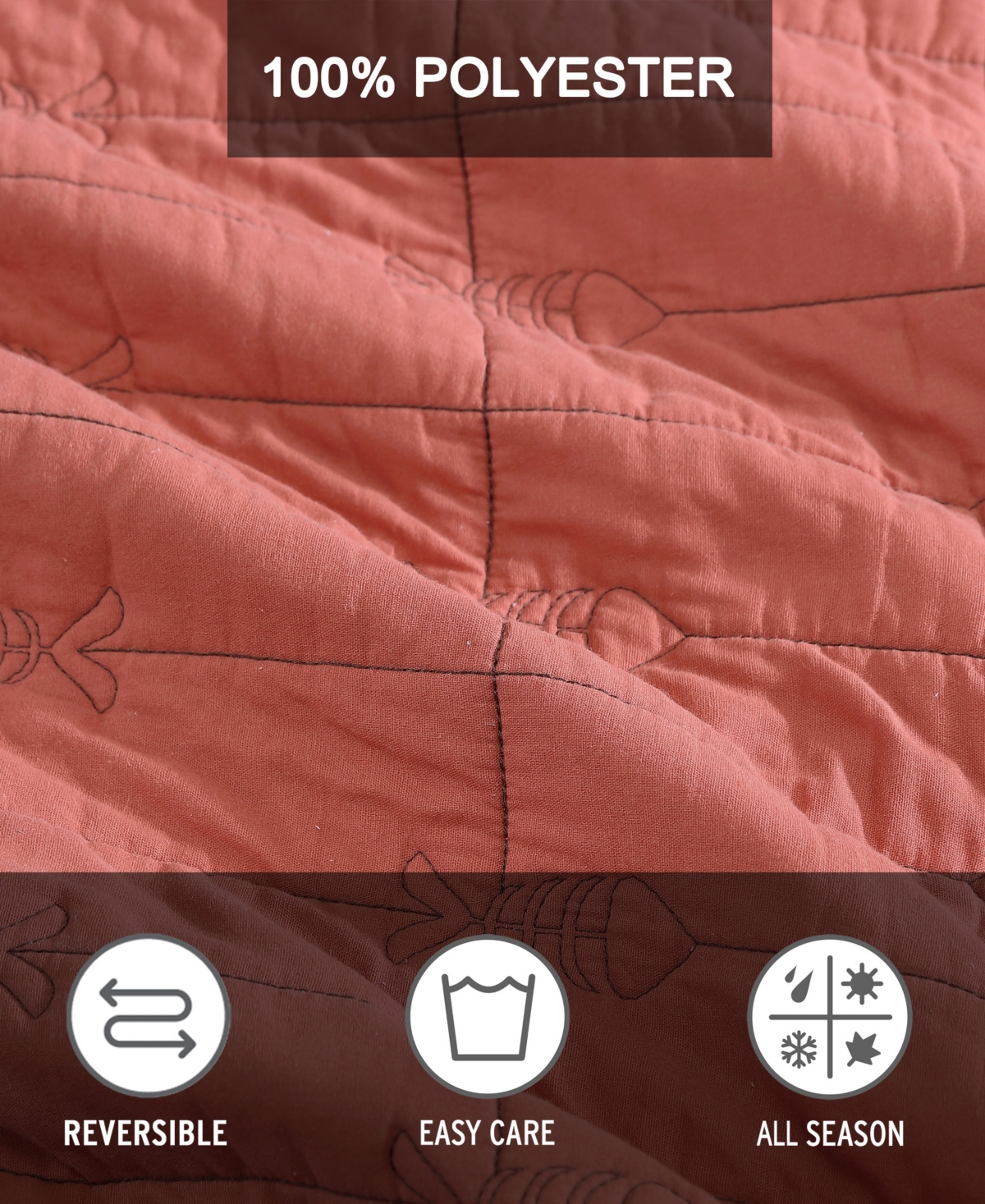 Eddie Bauer Troutdale Reversible 3 Piece Quilt Set, King In Ginger Orange