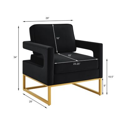  Black Velvet Accent Chair with Gold Metal Base