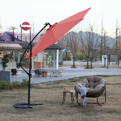 10FT Solar LED Offset Hanging Market Patio Umbrella