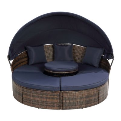 Streamdale Round Rattan Lounge Set with Canopy & Lift Coffee Table