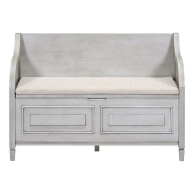Rustic Style Solid Wood Entryway Multifunctional Storage Bench With Safety Hinge (Gray Wash+ Beige)