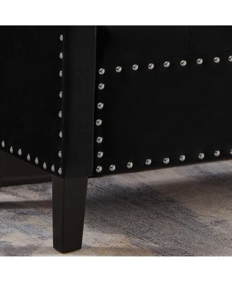 Black Upholstered Storage Bench with Armrest