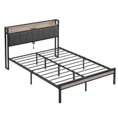 Metal Platform Bed with Storage, USB Headboard