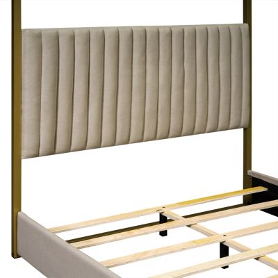 Streamdale Beige Queen Canopy Bed with Headboard and Frame