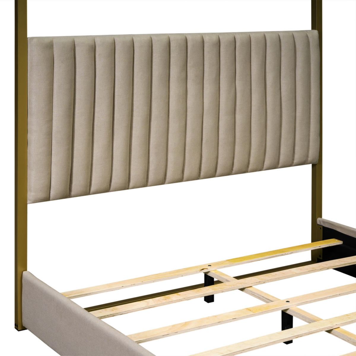 Streamdale Furniture Size Upholstery Canopy Platform Bed With Headboard And Metal Frame,- Beige