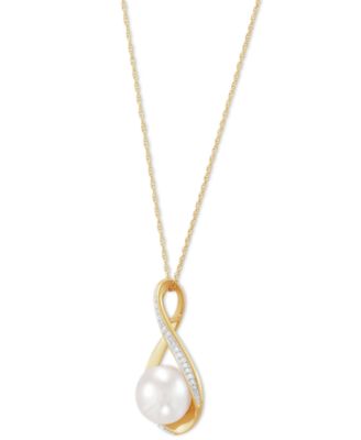 Cultured Freshwater Pearl (9mm) and Diamond Accent Pendant 18" Necklace in 14k Gold