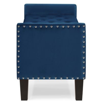 Navy Storage Bench with Tufted Seat & Armrest