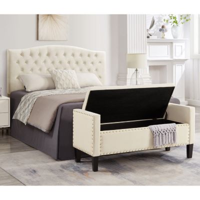 Cream Upholstered Storage Bench with Tufted Seat