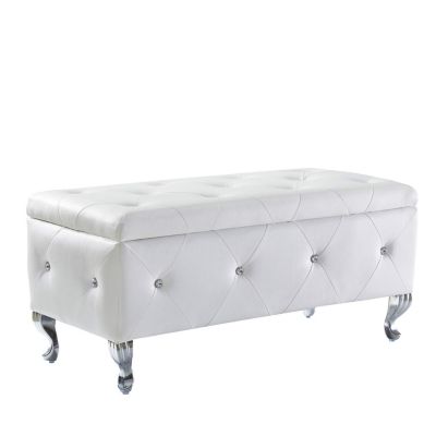 Faux Leather Ottoman with Crystal Buttons