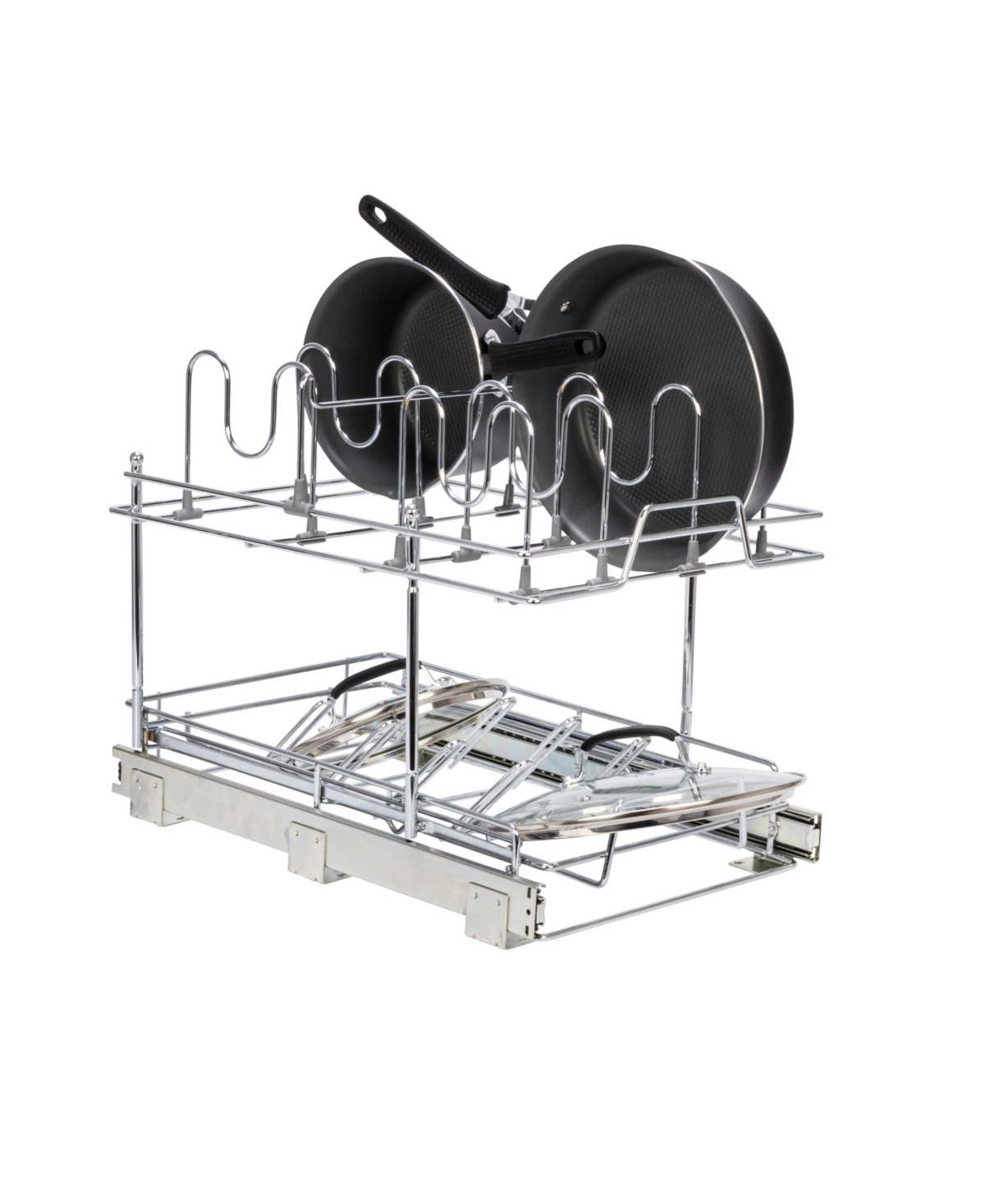 Household Essentials Glidez Multipurpose Chrome-plated Steel Pull-out/slide-out Basket Storage Organizer For Pots And Lid In Chrome