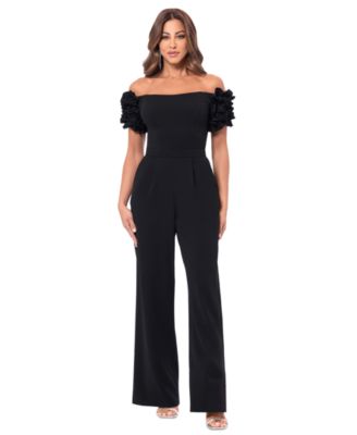 XSCAPE - Women's Ruffled Off-The-Shoulder Straight-Leg Jumpsuit